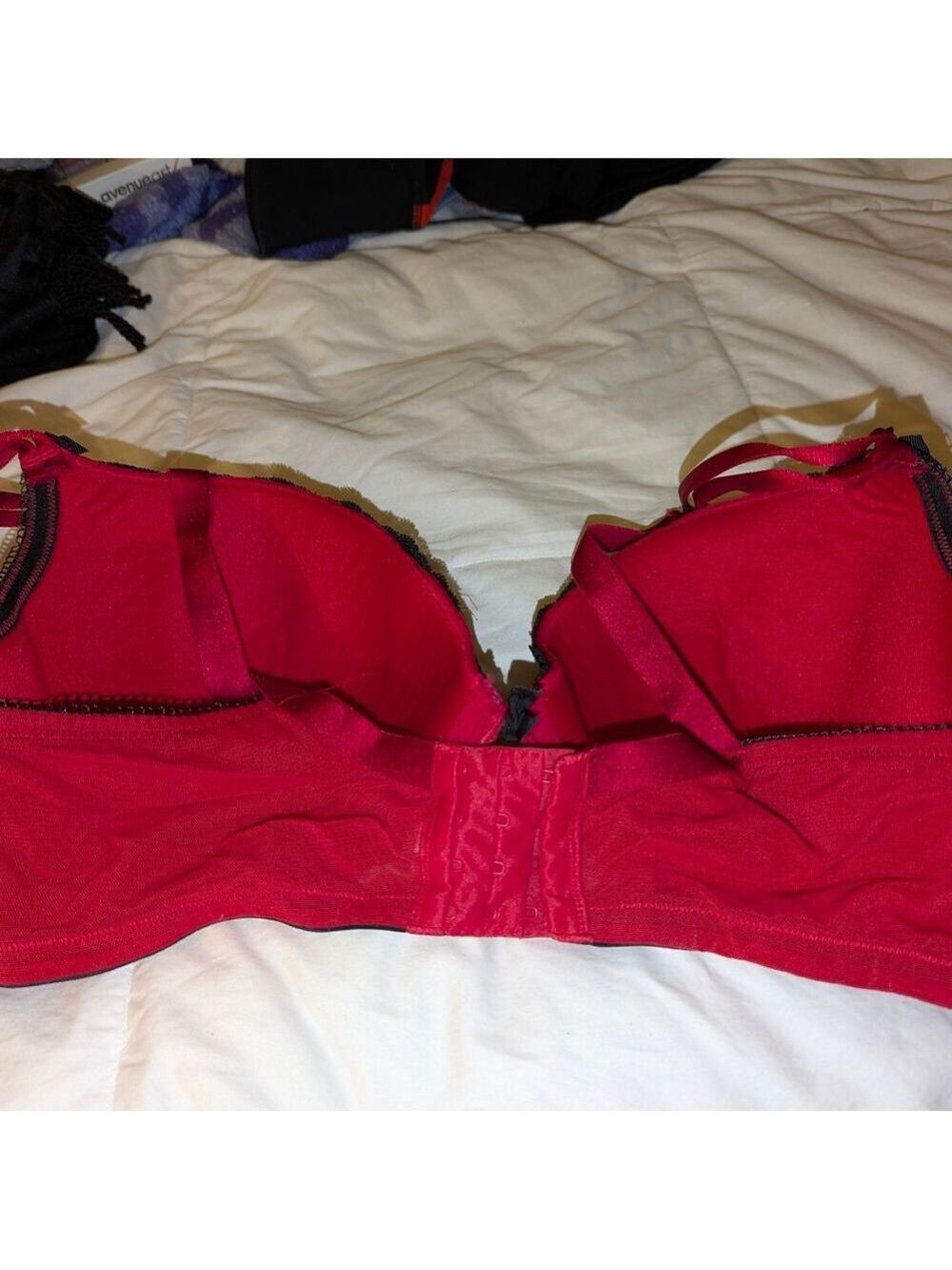 Lane Bryant Cacique: Red w/ Black Lace Trim Jacquard Style Bra Size 42DD-NWOT - Picture 4 of 11